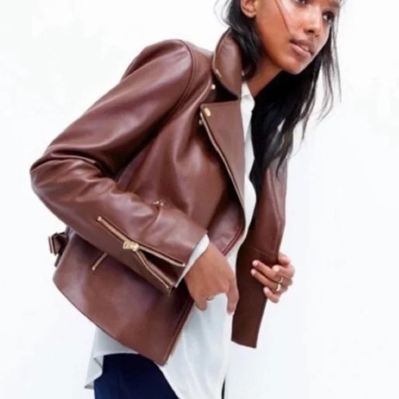 J. Crew Collection Burgundy Leather Biker Jacket 0